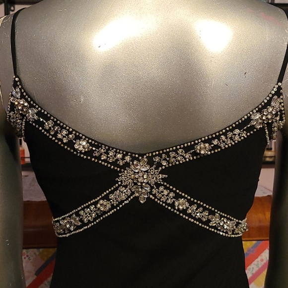 Basix II vintage silver beaded jewel dress flapper 100% silk vtg black 1920s - Picture 10 of 15